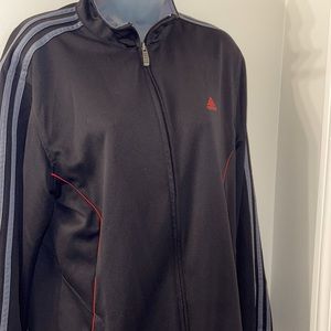 Adidas Climalite Mens M Jacket black with grey stripes and red adidas logo and
